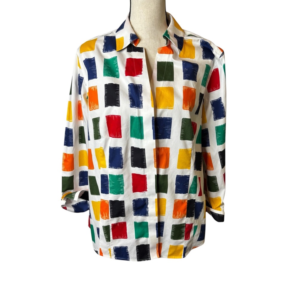 Taylor Investments Gold Label Non-Iron Shirt Womens 18 Multicolor Block Print